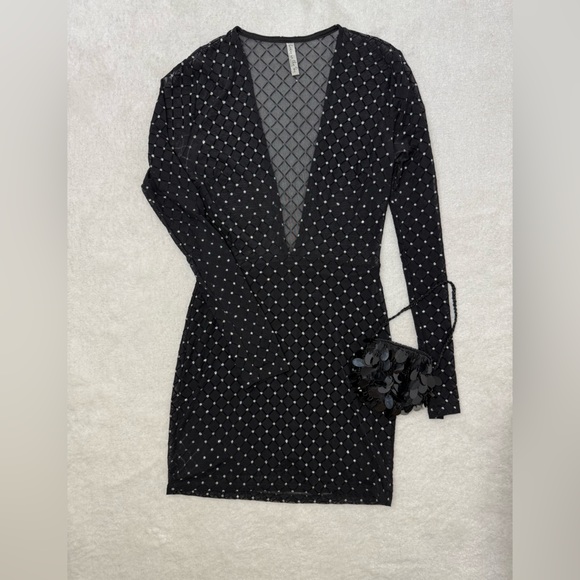 Lucy in the Sky Dresses & Skirts - Lucy In the Sky Sheer Glam Diamond Print‎ Layering Bodycon Mini Dress SMALL